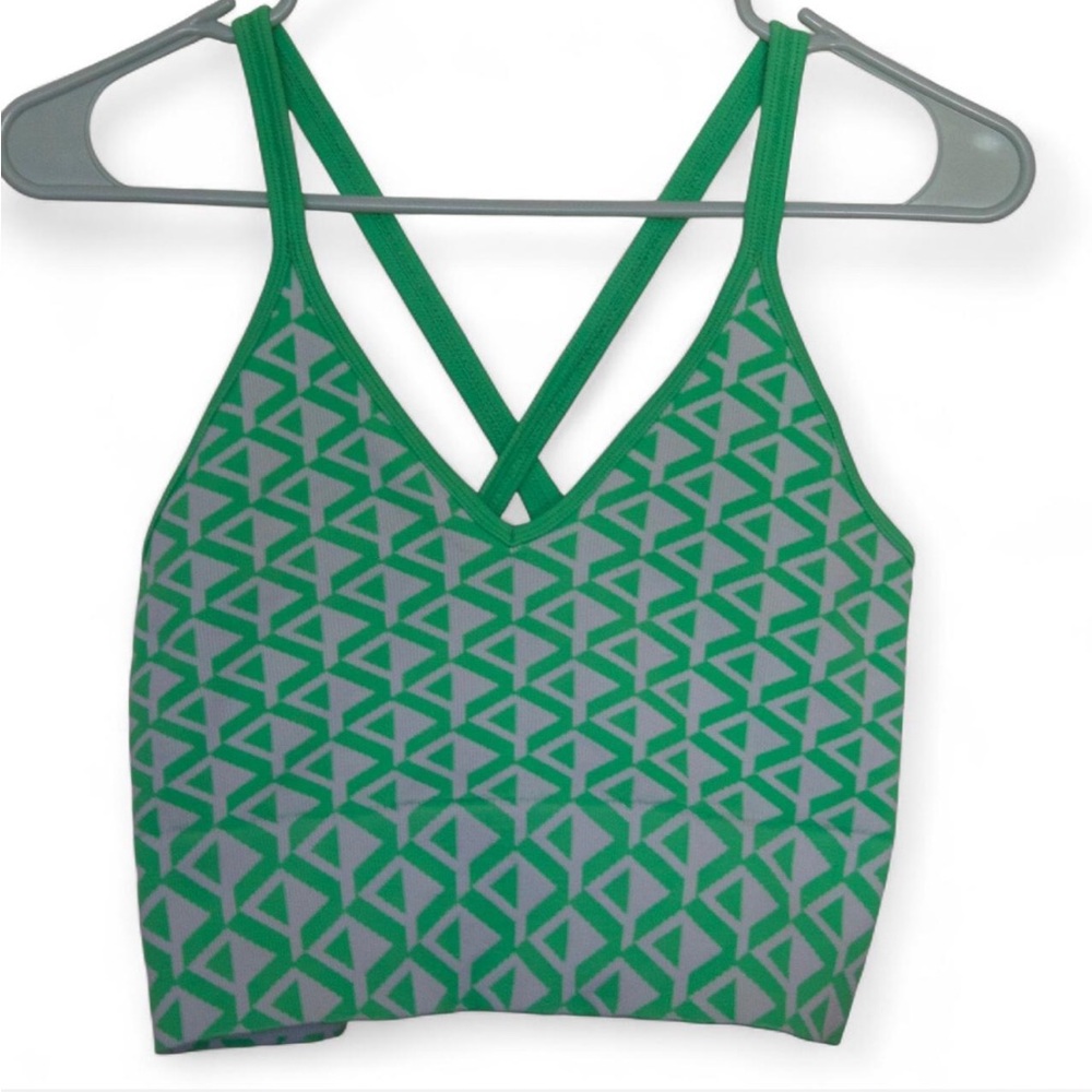 Green Geometric Pattern Sports Bra